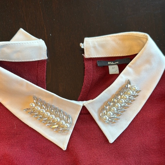 Milano Red Crew Neck Sweater with Embellished Collar - Picture 2 of 3